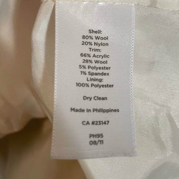 Talbots Wool Blend Ivory Jacket Full Zip Ribbed Collar Cuff Coat Women’s Size 6 - Picture 7 of 10